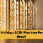 UAE Eid Holidays 2025 celebrations featuring vibrant fireworks over the Dubai skyline near Burj Khalifa, families enjoying cultural activities, and visitors shopping during Eid Al-Fitr 2025 and Eid Al-Adha 2025 festivities.